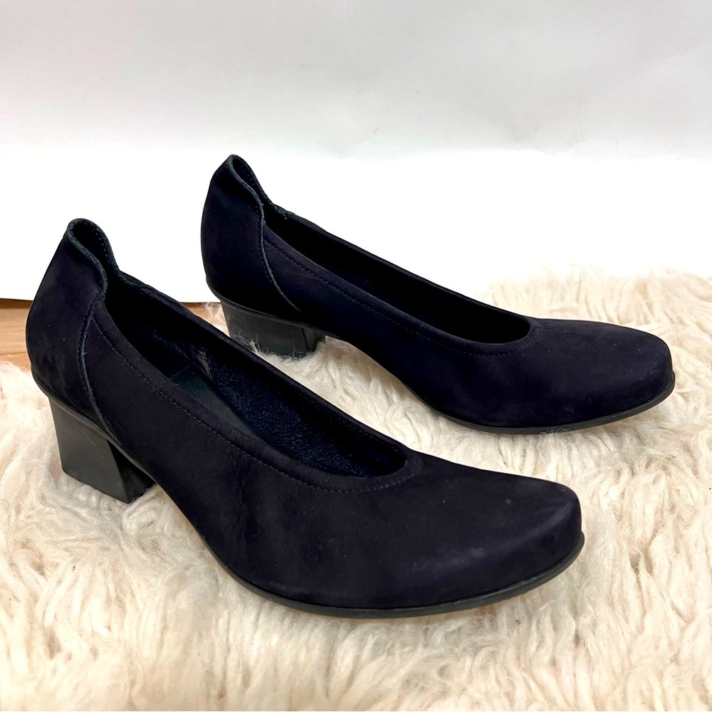 Arche Black Suede Mid Block Heel Pumps